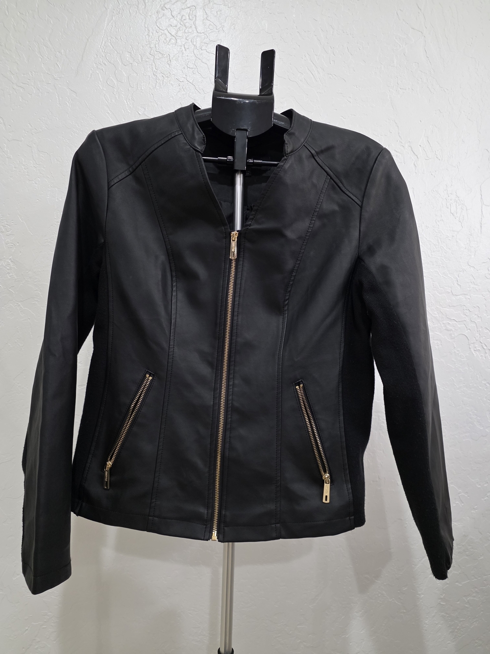 Kenneth Cole Reaction Black Zip-Front Faux Leather Moto Jacket